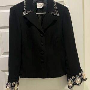 Maggie Barnes Black Blazer with Embroidered Accents